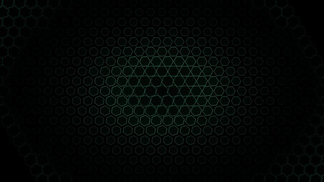 Abstract Dark Green Hexagonal Grid Background with Futuristic Digital Honeycomb Pattern and Central Glow