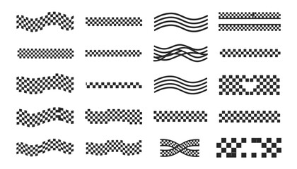 Obraz premium Comprehensive collection of checkered racing flag designs features waving, curved, straight, and heart formats.