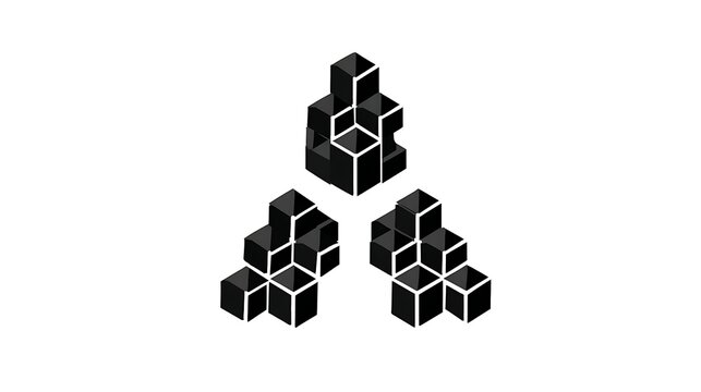 Black geometric puzzle pieces scattered on transparent background shape
