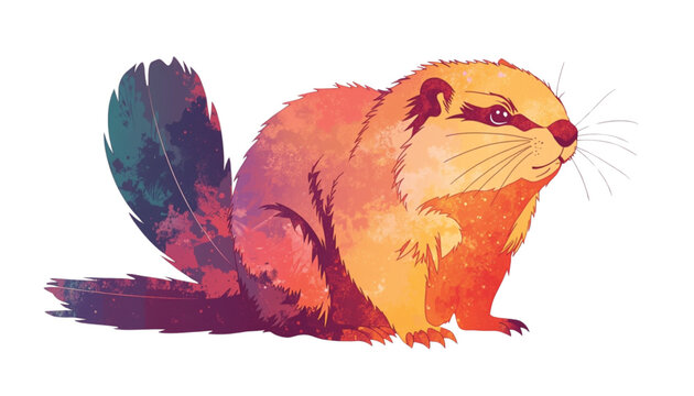 Beaver rendered in watercolor textures displays warm orange and purple hues on a clean white surface.