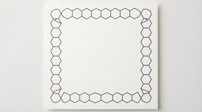 Minimalist hexagonal border frame. Geometric honeycomb pattern on white background.