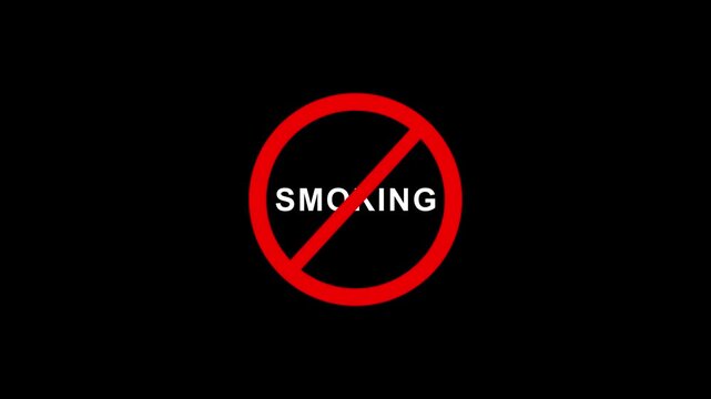 No smoking text sign, stop using cigarette and tobacco, warning on white background, simple animation video, copy space for text  4k video.