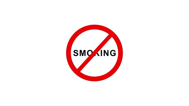 No smoking text sign, stop using cigarette and tobacco, warning on white background, simple animation video, copy space for text  4k video.