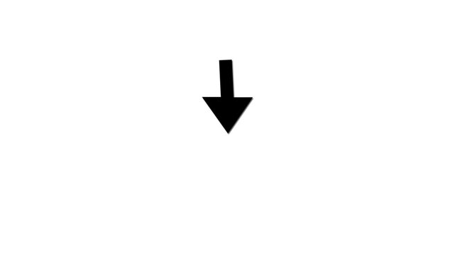 Animated arrow bouncing slide to down, Animated arrow icon pointing down on white background