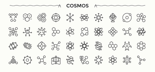 Cosmos modern icon set. Contains such symbols as planet, asteroid, universe, space. Editable stroke. Vector illustration. Space line icon set. © Rubbble