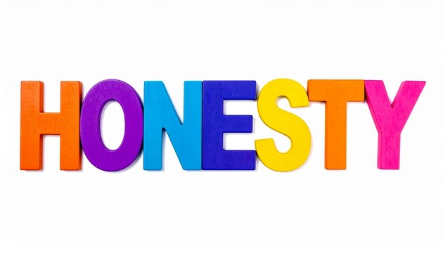 HONESTY colorful block typography on white background, moral value and integrity concept design