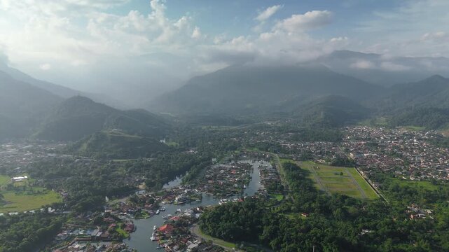 Aerial view of the valley with Marina Bracuhy near the town of Angra dos Reis in Brazil