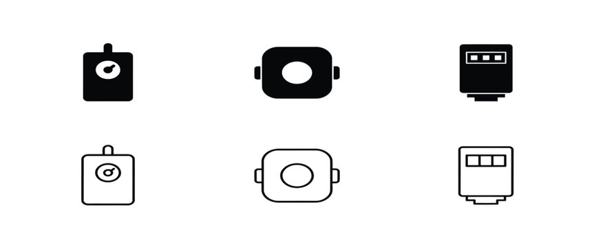 Collection of electronic device including a remote, a square sensor, and a meter in two styles