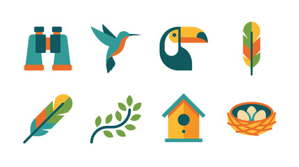 Obraz premium Collection of flat design icons related to birds and nature
