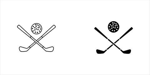 Minimal field hockey sticks crossed with ball outline icon in editable stroke style. Perfect for sports, competition, team games, tournaments, fitness, recreation, and mobile or web interface design. © Muhammad
