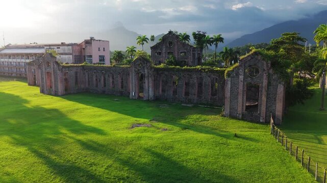 Ruins on the old sugar plant of Engenho do Bracuhy covered with moss in the Marina Bracuhy near the town of Angra dos Reis in Brazil
