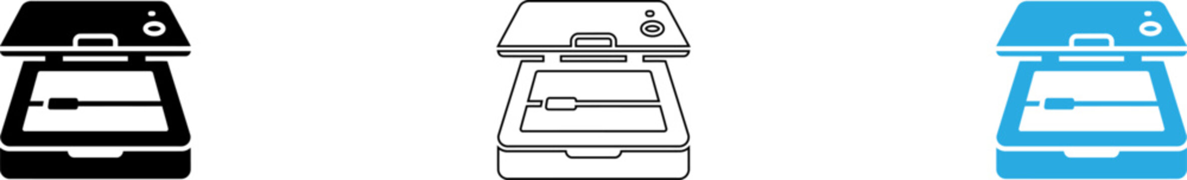 Three flat pack scanner icons in different colors and styles isolated on transparent background, Vector