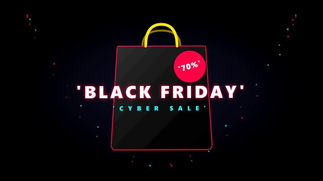 Black Friday Cyber Sale graphic with shopping bag and 70% off