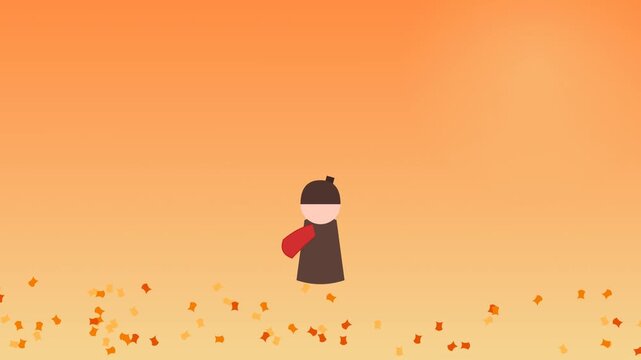 Minimalist solitary figure in warm autumn landscape