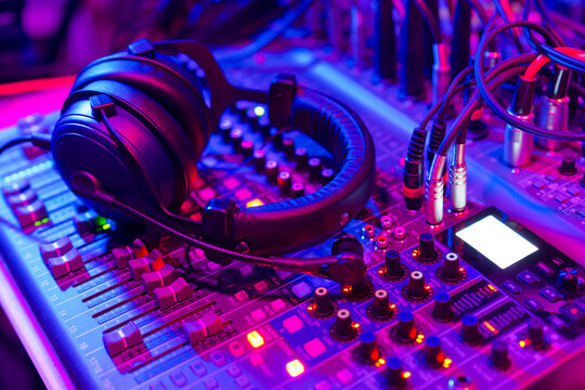 Mixing console with headset