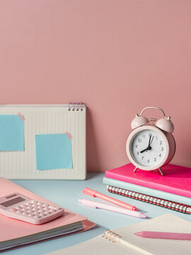 Cute pink desk accessories for studying and organization