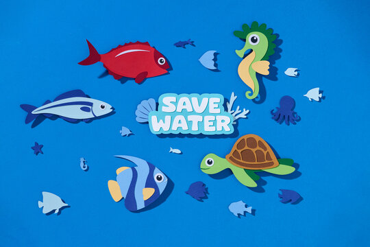 Colorful Ocean Creatures With Save Water Message