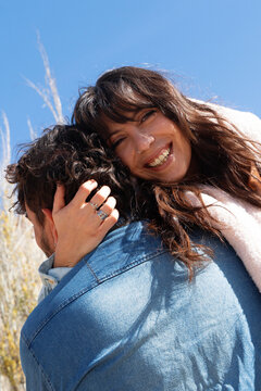 Couple sharing a playful embrace