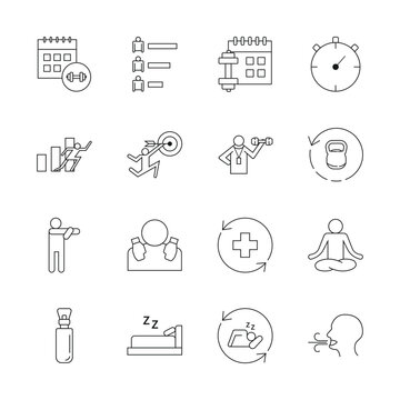 Minimalist Fitness Schedule and Wellness Line Icon Set