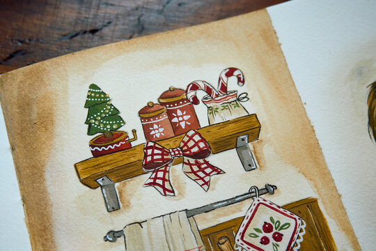 Festive holiday baking watercolor illustration on paper