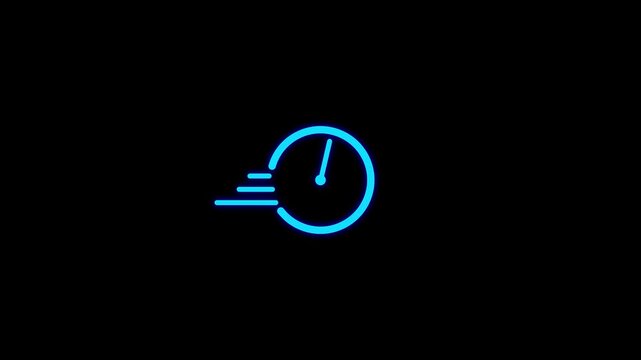 Neon blue speed clock animation: fast time and efficiency concept