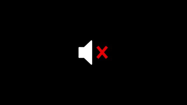 Mute sound animation with red cross symbol on black background