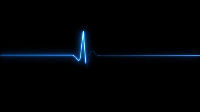 Neon blue ekg heartbeat monitor line loop on black background