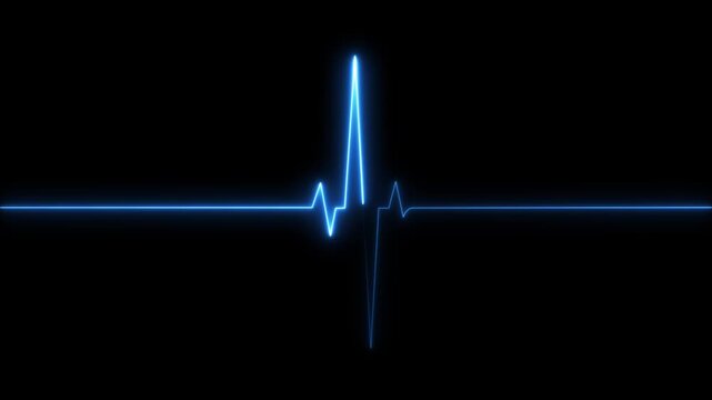 Neon blue heartbeat ekg pulse line animation on black background