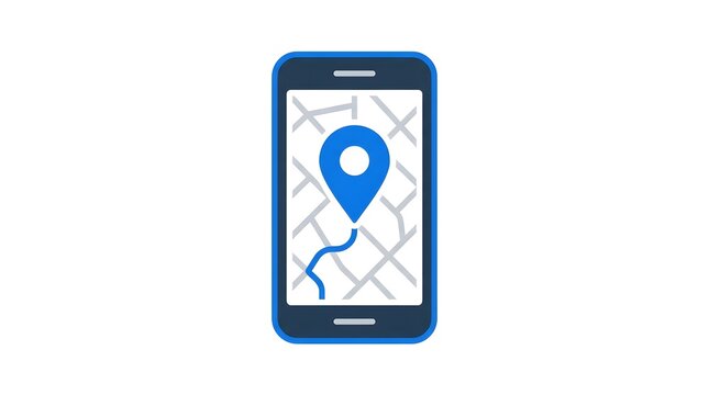 Modern smartphone displaying a digital map navigation interface with a location pin marker