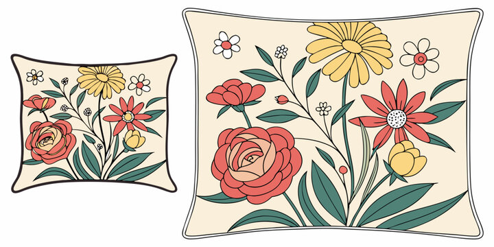Set of two decorative cushions with vintage floral art decorative interior