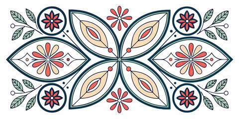Fototapeta premium Symmetrical floral ornament decorative design with nature inspired, ornament