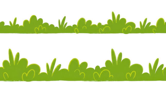 Green grass field seamless border illustration isolated on transparent background