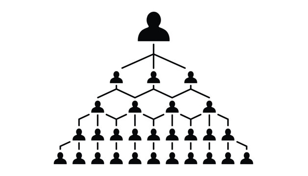 Organizational chart or pyramid structure diagram depicting a hierarchy of human silhouette icons, isolated on white.