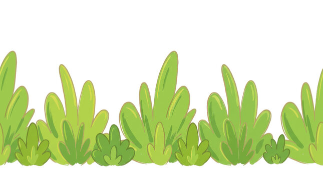 Green grass field seamless border illustration isolated on transparent background