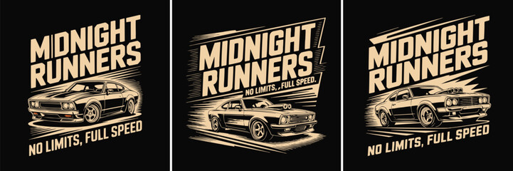 Midnight runners muscle car vector art with speed typography © Vectyx