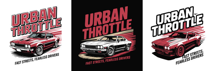 Urban throttle muscle car vector graphic design for apparel © Vectyx