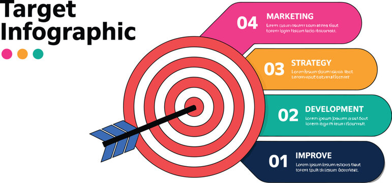 Target Infographic Template vector illustration featuring dart and bullseye elements for business presentation goal achievement strategy planning and marketing design