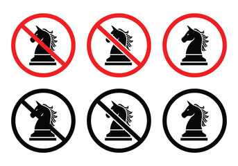 No chess knight prohibition sign set, horse chess piece ban icon vector design isolated on white background. © SHAHIDA KHATUN