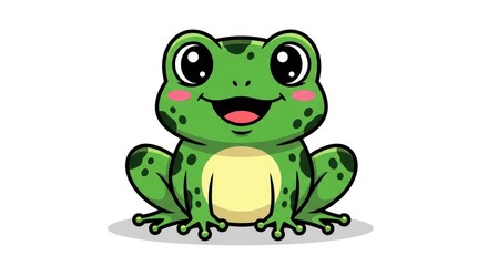 Fototapeta premium Adorable Kawaii Style Green Frog Vector Character with Big Eyes and Happy Smile