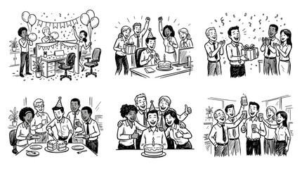 Obraz premium Office Birthday Celebration with Colleagues and Gifts