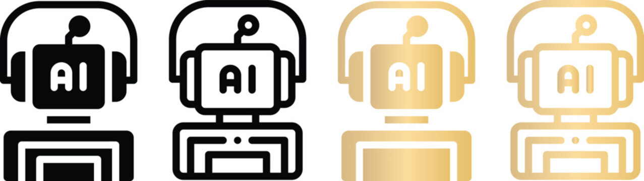 Artificial intelligence robot head icon set with artificial, intelligence