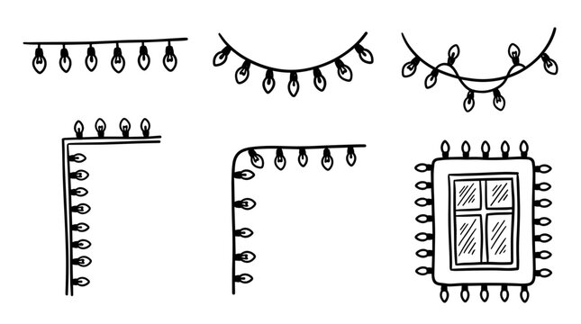 Doodle style string lights and window frame with lights