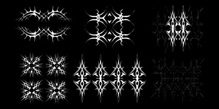 Black metal logo sigils intricate white vector designs on a black background blackmetal