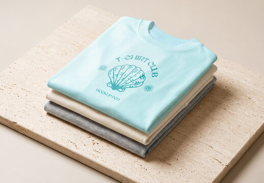 Folded T-Shirts Stack Mockup
