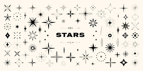 Hand Drawn Celestial Star Doodles Collection A Variety Of Star Shaped Illustrations astronomy © Shuvra Majumder