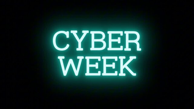 Vivid Cyan Neon Sign 'CYBER WEEK' with Continuous Loop on Clear Background, Great for Tech and Online Shopping Sales