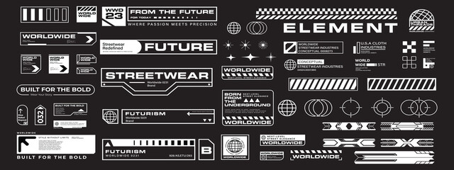 Futuristic industrial micrographics and cyberpunk technical labels © Designby