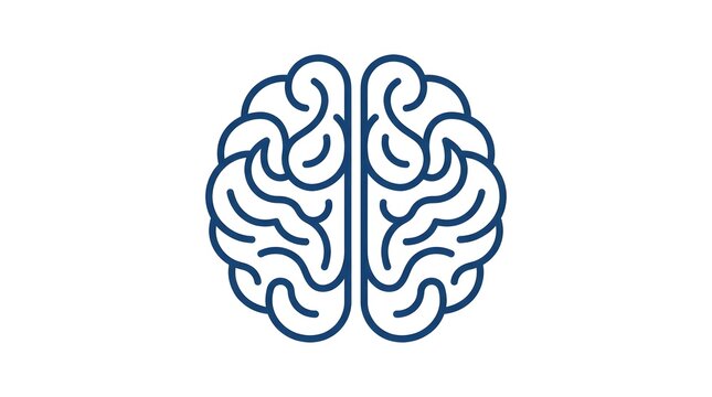 Simple blue line art brain icon isolated on a white background