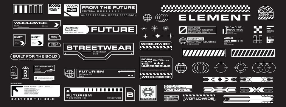 Futuristic industrial micrographics and cyberpunk technical labels