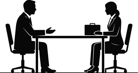 Fototapeta premium Job Interview Business Meeting At Desk Silhouette